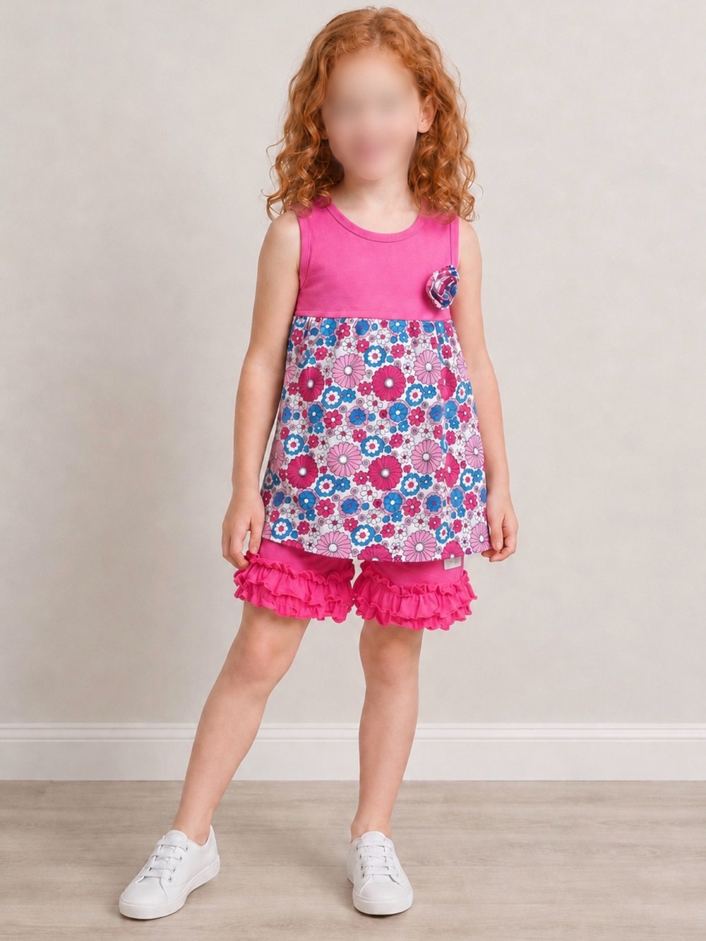 Ruffle Girl Mia Print & Hot Pink Ruffle Short Set